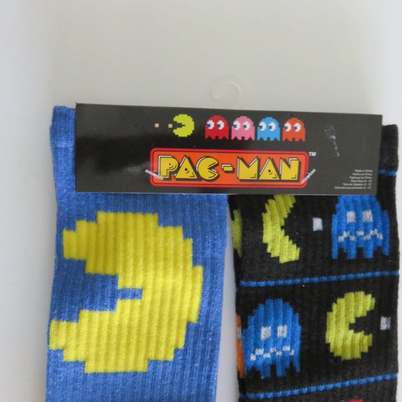 (#K) Pac-Man Video Game Retro Crew Socks 2 Pairs Unisex - Picture 2 of 4